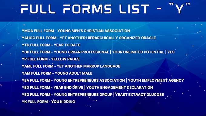 Full Forms List - Y | YMCA Full Form | YAHOO Full Form | YOLO Full Form | YUP Full Form | YOYO Full Form