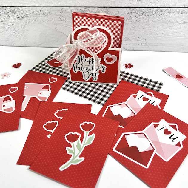 Valentine's Day Memory Matching Game with hearts, flowers, love notes, and more