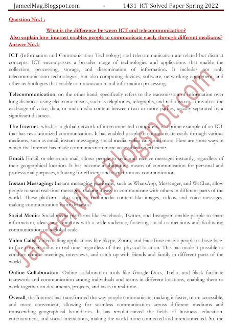 1431 ICT AIOU Past Paper Solved Spring 2022