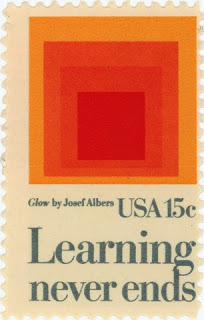 Stamp by Josef Albers reading Learning Never Ends