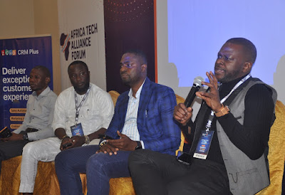 L-r: Olabanji Soledayo, Marketing and Retail Sales Manager, ESET West Africa; Seun Dania, Founder and Chief Executive Officer of Tradefada; Jude Ozinegbe, Founder and Convener and Dr. Oluseyi Akindeinde, Co-Founder/CTO, Digital Encode Limited, during a panel session Blockchain | Cryptocurrency | Cybersecurity and the Future of Money, at AfriTECH 2.0
