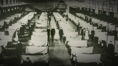 imágenes de enfermos y camillas y médicos de la gripe española de 1918
