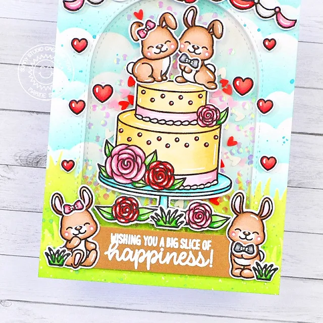 Sunny Studio Stamps: Special Day Wedding Shaker Card by Marine Simon (featuring Bunnyville, Stitched Arch Dies)