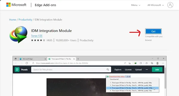 IDM Integration Module on the Microsoft Edge Add-Ons