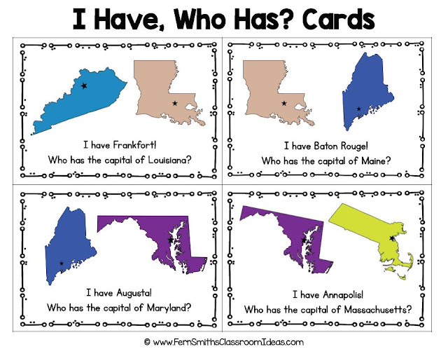 100 I Have, Who Has? United States of America - State Capitals Task Cards, Teacher Directions and a Teacher Answer Key by Fern Smith's Classroom Ideas Available for You at TeachersPayTeachers.