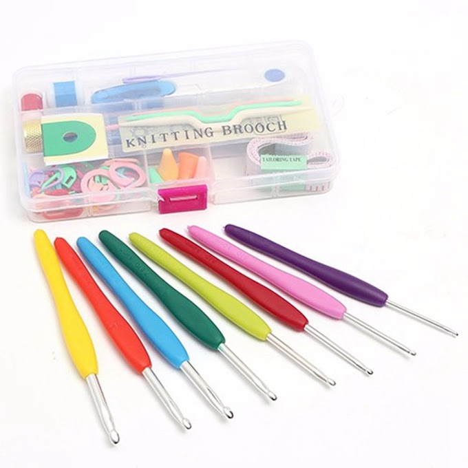 [ forbetter.vn ] FORBETTER 57 in 1 Crochet Hooks Tool Sewing Needles Knitting Needles set Sewing Plastic Handle Weaving Tool Aluminium Sewing Tools