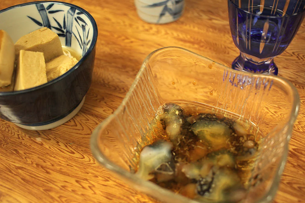 Stewed scallop plus frozen tofu and sea cucumber vinegar