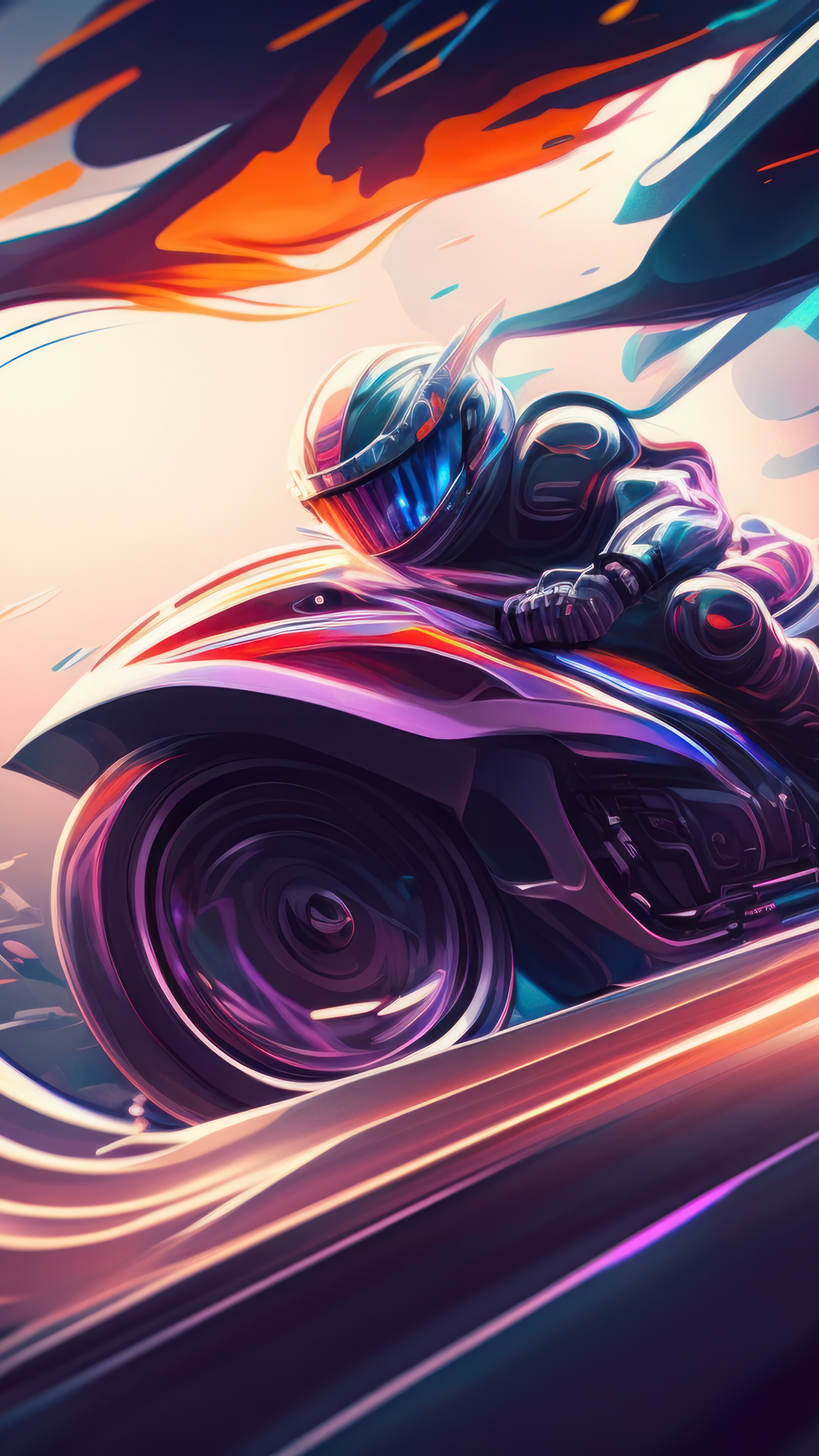 Motorcycle Race Colorful Art 4K Android Mobile Phone