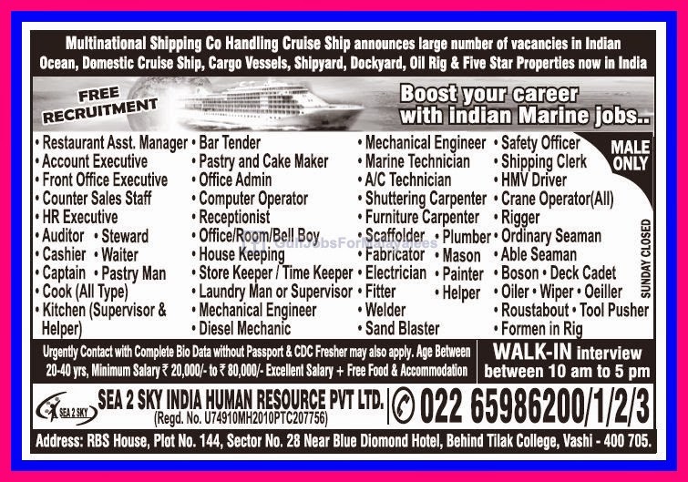 Free Recruitment For Multi National Ship Company