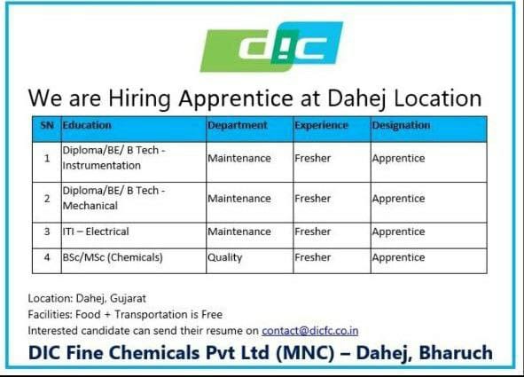DIC Fine Chemicals Pvt Ltd Recruitment 2023
