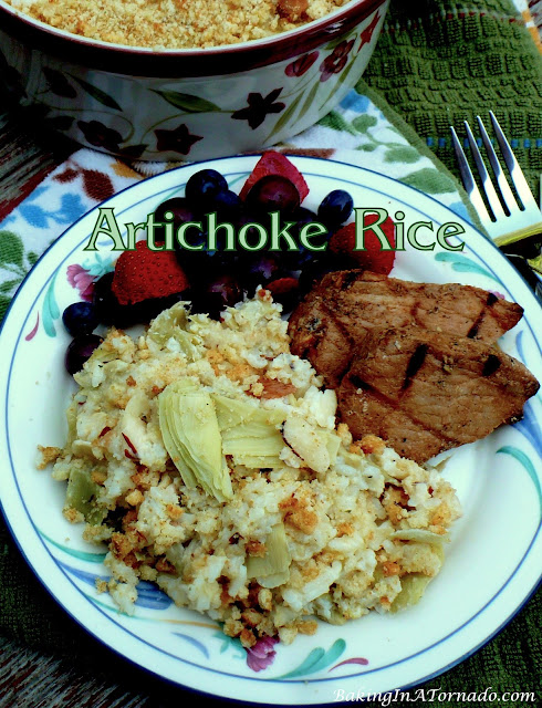 Artichoke Rice, artichoke dip flavors incorporated into a rice side dish | recipe developed by www.BakingInATornado.com | #recipe #sidedish