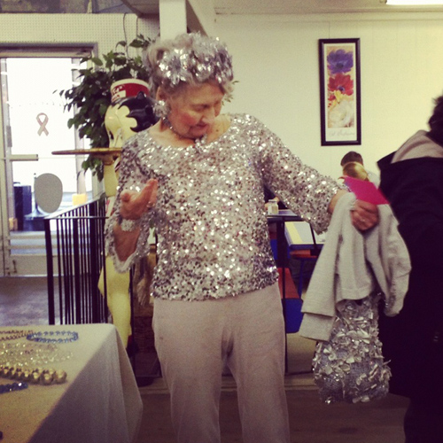 Antiques always attract eccentrics like this lady who shopped in a sparkly