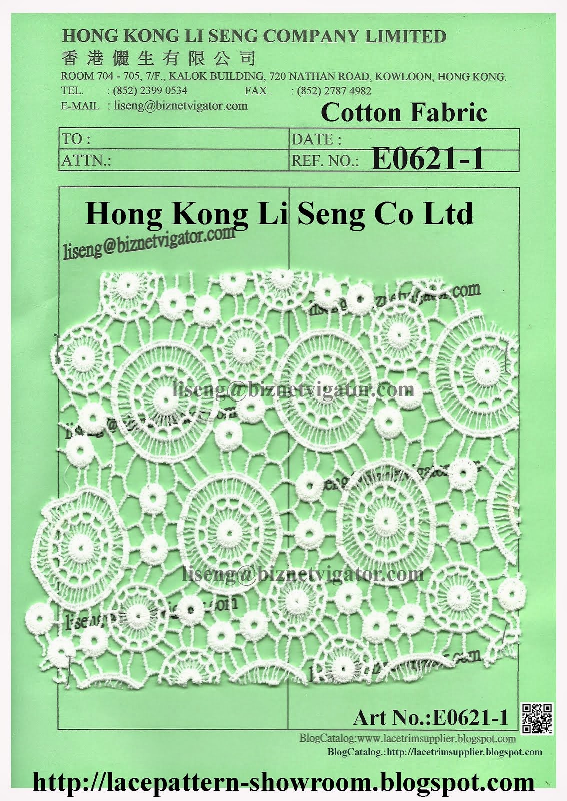 Embroidered Water Soluble Cotton Lace Fabric Manufacturer - Hong Kong Li Seng Co Ltd