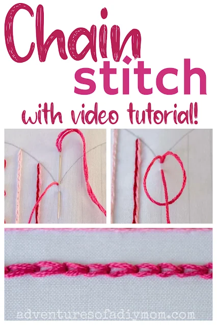 collage depicting how to embroider a chain stitch