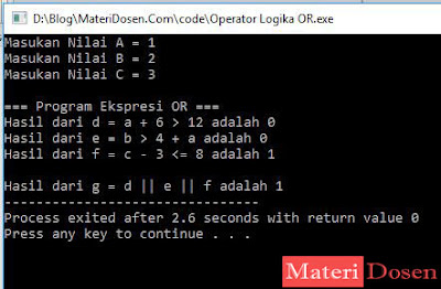 Contoh Program Operator Logika OR