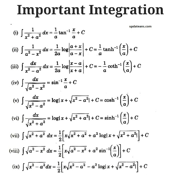 Important Integration Formulas Class 12 MATH