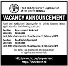 FAO jobs  - Food and Agriculture Organization of the United Nations Islamabad