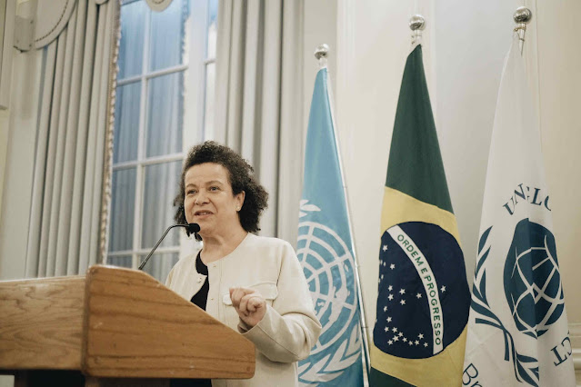 Ana Fontes discursando na ONU.