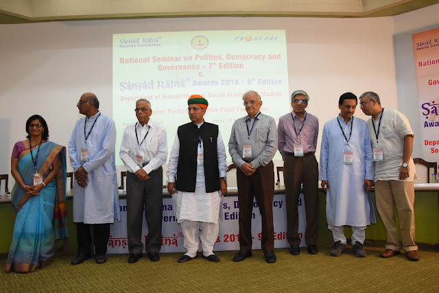 (L to R : Susan Koshy, K. Srinivasan, M K Narayanan, Arjun Ram Meghwal, T S Krishnamurthy, Dr Bhaskar Ramamurthy, Bhawanesh Deora, Dr Sudarsan Padmanabhan - Getting ready for award presentation ceremony)