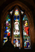 Tour Scotland photograph shot today of a stained glass window in Dunfermline .