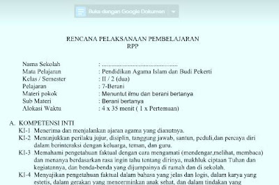 Download RPP Pendidikan Agama Islam dan Budi Pekerti kelas  RPP K13 PAI dan Budi Pekerti Kelas 2 Semester 2