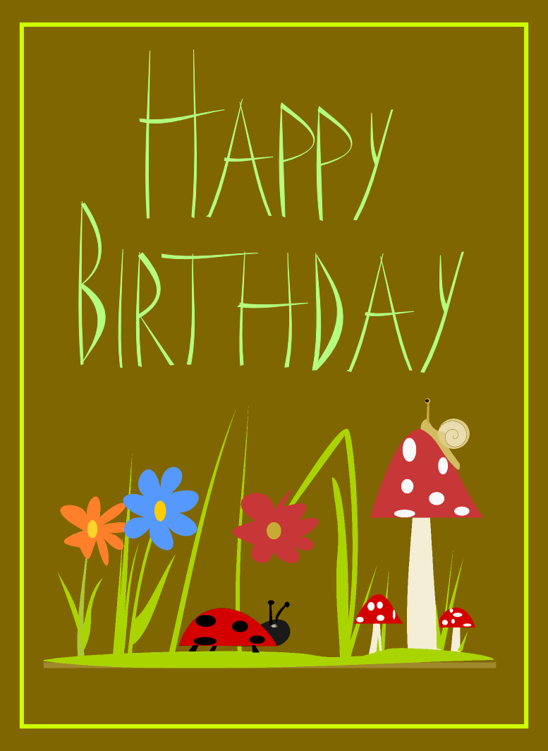 happy birthday card with mushroom