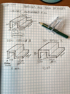Sketches of original clip and two new designs.