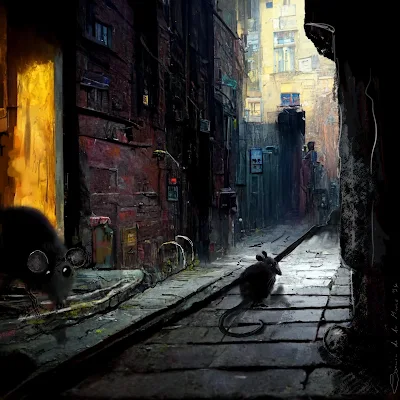Alley rats lights cityscape