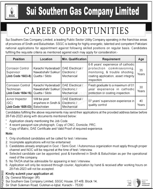 Sui Southern Gas Company SSGC March 2023 Jobs - Application Form