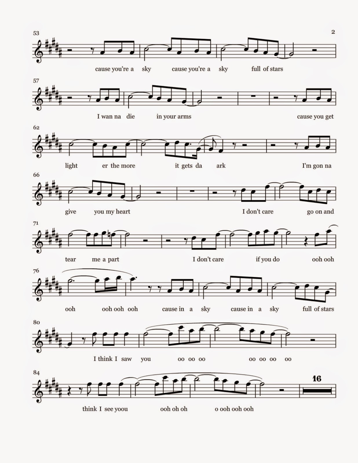 Flute Sheet Music: A Sky Full of Stars - Sheet Music