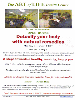 Poster: The Art of Life Health Centre Toronto Open House Detoxify Your Body with Natural Remedies: Step 3 cellular level detoxification