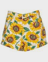 <br />PrettyGuide Women Sunflower Print Stretch Denim High Waist Cuff Shorts Hot Pants