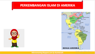 Sejarah Islam di Amerika Serikat bermula sejak abad ke 16, dimana Estevanico dari Amazor merupakan muslim pertama yang tercatat dalam Sejarah Amwrika Utara. Namun, mayoritas para peneliti dalam mempelajari kedatangan muslim di AS lebih menfokuskan pada kedatangan para imigran yang datang dari Timur Tengah pada akhir abad ke 19. Migrasi muslim ke AS ini berlangsung dalam periode yang berbeda, yang sering disebut "gelombang".  Terdapat banyak organisasi Islam di AS, antara lain sebagai berikut: American Society of Muslims (ASM atau Masyarakat Muslim Amerika) merupakan kelompok yang paling besar di Amerika Islamic Society of North America (ISNA atau Masyarakat Islam Amerika Utara) merupakan kelompok besar kedua setelah ASM Kelompok besar ketiga adalah Islamic Circle of North America (ICNA atau Lingkaran Islam Amerika Utara) Islamic Supreme Council of America (ISCA atau Dewan Tertinggi Muslim Amerika) Islamic Assembly of North America (IANA atau Himpunan Islam Amerika Utara) dan sebagainya  Lebih jelasnya, sajian materi tentang perkembangan Islam di Amerika akan kami sajikan juga dalam bentuk power point berikut ini. Semoga materi ini dapat bermanfaat bagi para pembaca pada umumnya, dan khususnya bagi para pendidik bidang studi Sejarah Kebudayaan Islam, amin. Sumber:   Khalil Muhammad, 2016. Sejarah Kebudayaan Islam. Kementrian Agama RI: Jakarta