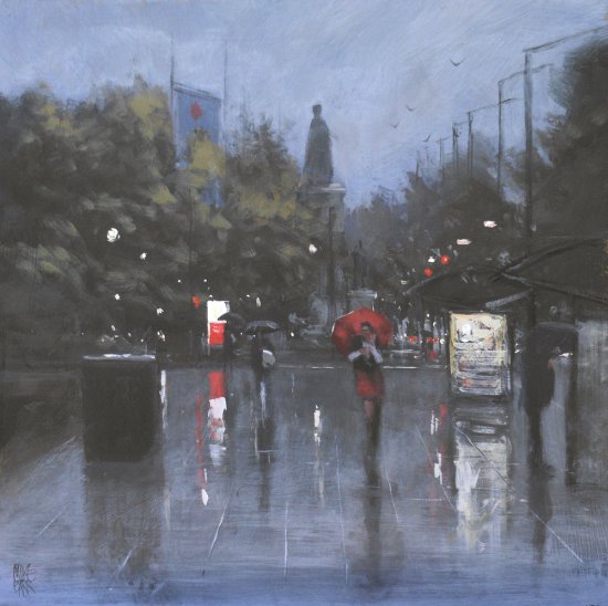 Mike Barr pinturas cidades australianas na chuva impressionista triste