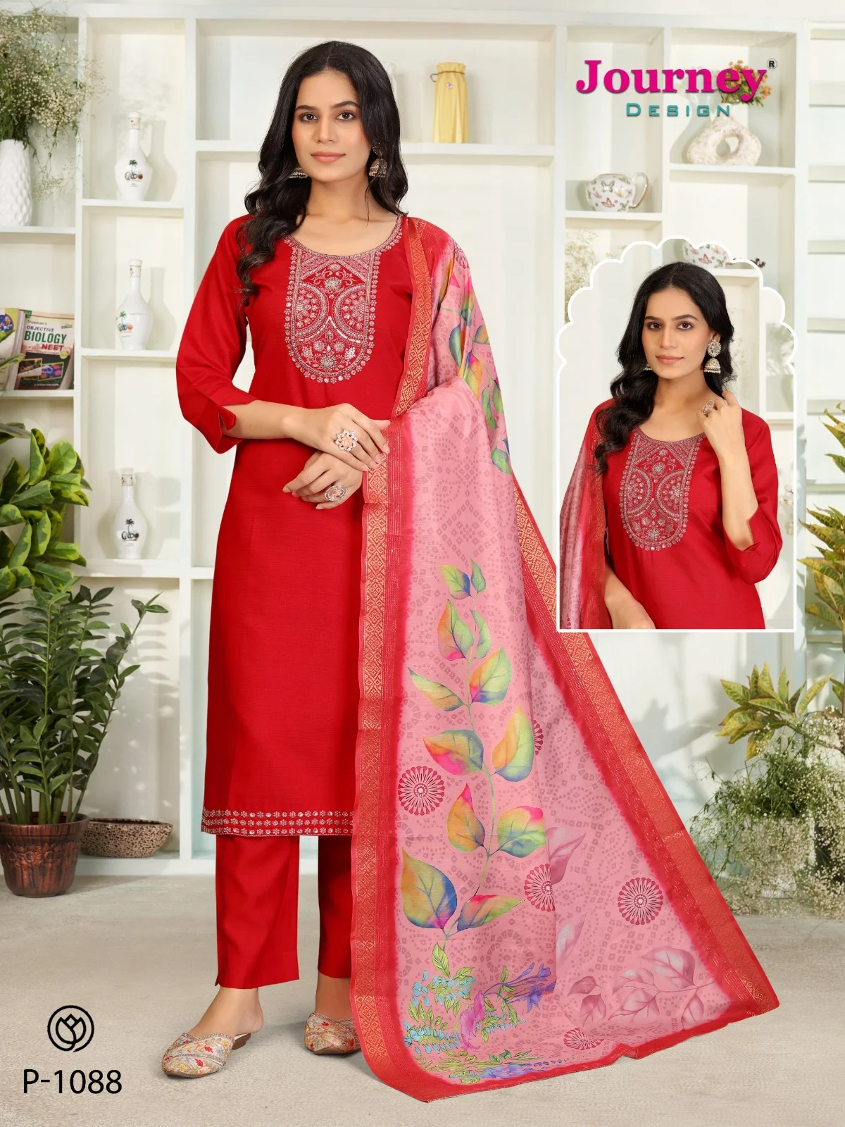 P 1088-1089 Journey Design Silk Readymade Pant Style Suits