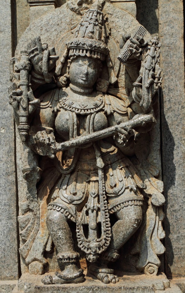 Beautiful Sculpture of Goddess Saraswati on the walls of Keshava Temple, Somnathpur, Karnataka