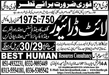 Latest Best Human Resources Consultancy Driving Posts Doha 2024