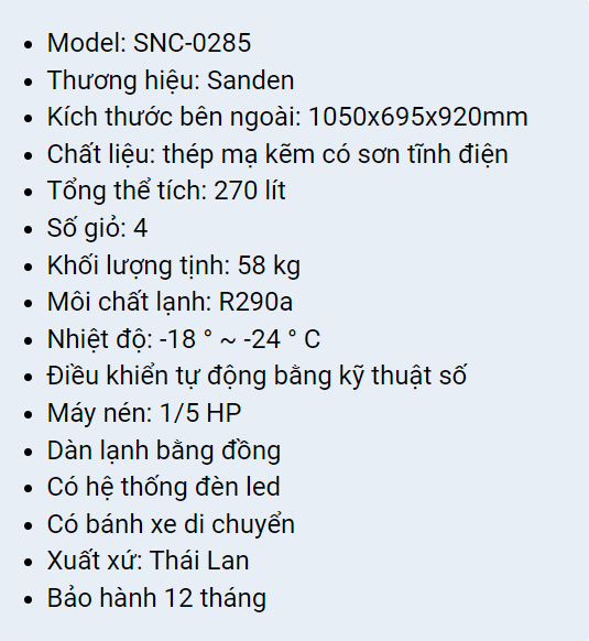 TỦ ĐÔNG KÍNH CONG SANDEN SNC-0285