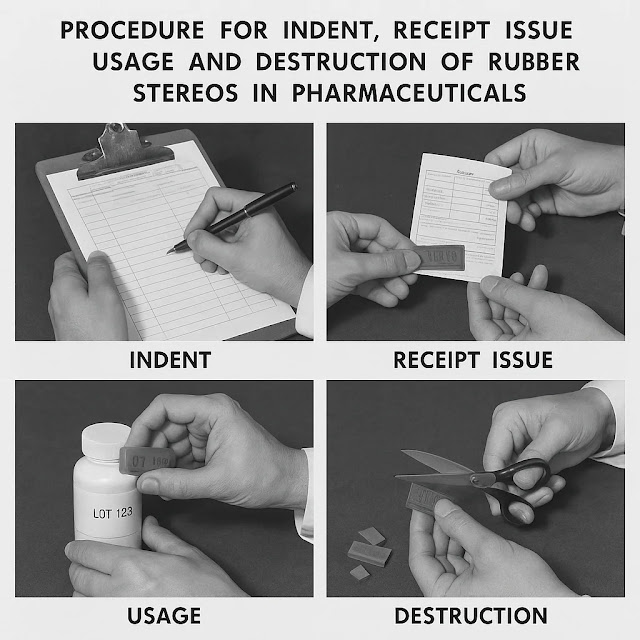 Procedure for indent, receipt issue, usage and destruction of rubber stereos.