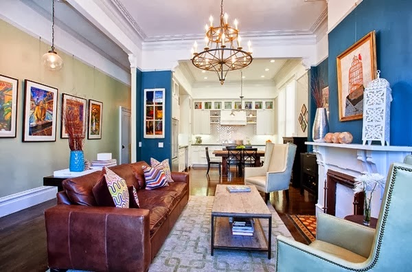  Kombinasi  Menarik Warna  Coklat  dan Biru Ruang Tamu Rumah  