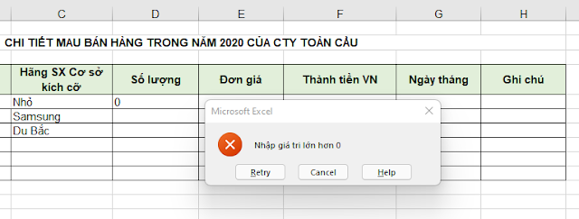 Dùng hàm INDIRECT kết hợp Data Validation giải bài toán Excel phụ thuộc
