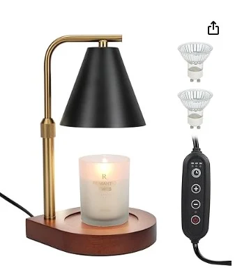 Candle Warmer Lamp,Electric Dimmer Candle Warmer Light with Timer,Candle Wax Warmer with Jar Candles for Home Decor,Adjustable Height Wax Melts Warmer with 2 Bulbs (Black)