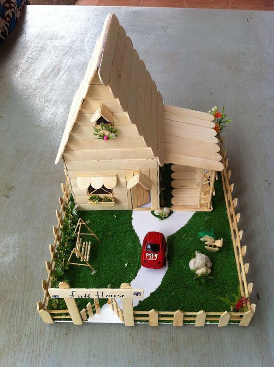 Contoh kerajinan  miniatur rumah dari  stik  es  krim  bekas 