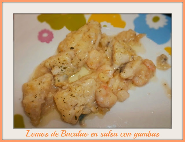 lomos de bacalao en salsa con gambas