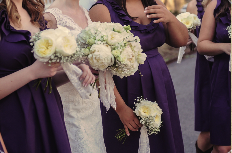 Real Wedding 9 Bridesmaids Eggplant Purple Dresses