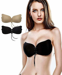 nude and black colors of drawstring type of silicone sticky bra