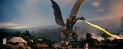 Ghidorah, The Three-Headed Monster destroying the city