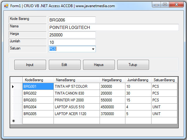 Membuat CRUD VB .NET Database Access ACCDB  JNM  JavaNet 