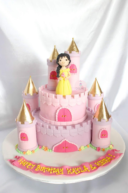 2 tier fondant castle cake gold princess girl chucakes