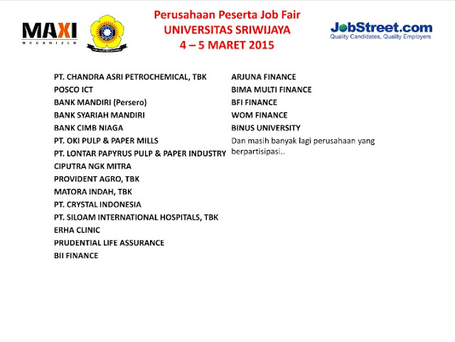 Jobfair asca Sarjana Unsri 4-5 Maret 2015